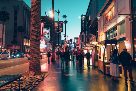 Hollywood Boulevard at Night. Famous Hollywood Walk of Fame. June 12, 2017のeditorial素材
