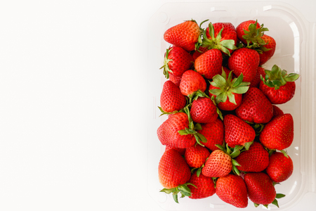 Strawberries in Box, Close Up, Top Viewの写真素材