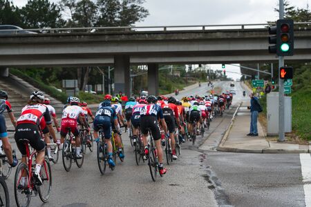 Amgen Tour of California. Stage 5. Cyclists breeze through Santa Barbara County. Rain. Orcutt, Santa Barbara County, California, May 16, 2019のeditorial素材