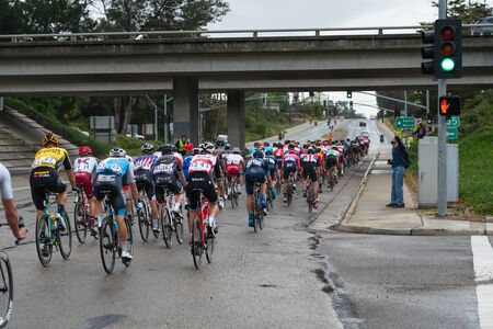 Amgen Tour of California. Stage 5. Cyclists breeze through Santa Barbara County. Rain. Orcutt, Santa Barbara County, California, May 16, 2019のeditorial素材