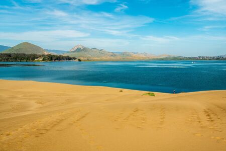 Morro Bay State Park, California. Sand Dunes, Famous Morro Rock, and Morro Bay Harborの写真素材