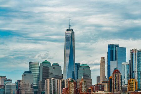 New York City Skyline with Manhattan Financial District and World Trade Center, NYCの写真素材