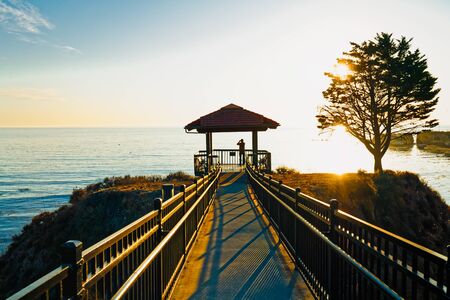Pismo beach seaside cliffs and Shore Cliff Gazebo at sunset, California Coastlineの写真素材