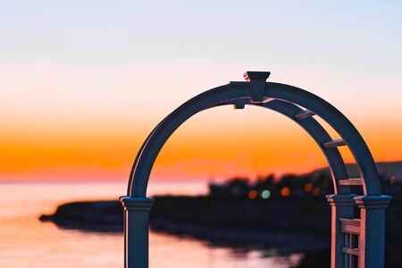 Wedding Arch at sunset. Shore Cliff, Pismo Beach, California. View from Shore Cliff Hotelの写真素材