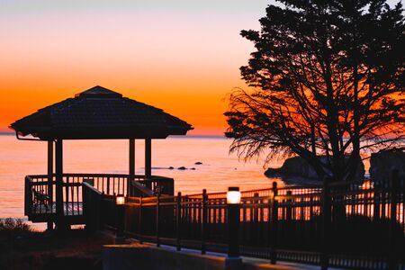 Ventana gazebo at sunset. Shore Cliff, Pismo Beach, California. View from Shore Cliff Hotelの写真素材