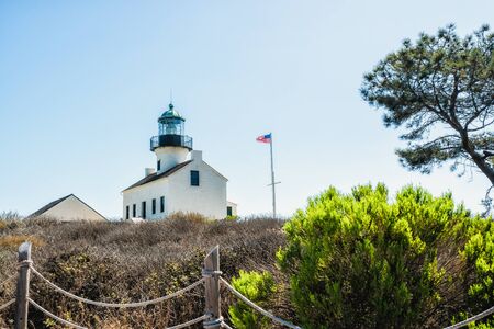 Old Point Loma lighthouse, a historic lighthouse in the Cabrillo National Monument, San Diego Bay, California.の写真素材