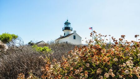 Old Point Loma lighthouse, a historic lighthouse in the Cabrillo National Monument, San Diego Bay, California.の写真素材