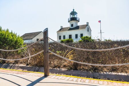 Old Point Loma lighthouse, a historic lighthouse in the Cabrillo National Monument, San Diego Bay, California.の写真素材