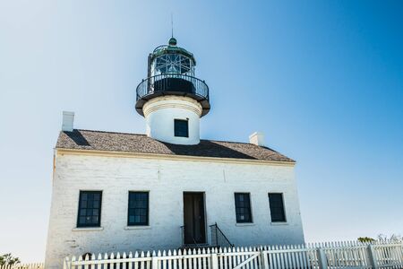 Old Point Loma lighthouse, a historic lighthouse in the Cabrillo National Monument, San Diego Bay, California.の写真素材