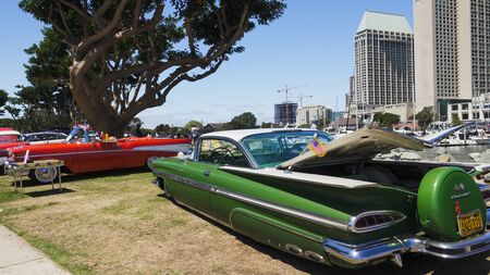 San Diego/USA - August 11, 2019  Main Street America Corvette Car Show in Marina Park North - Seaport Village in San Diego, Californiaのeditorial素材