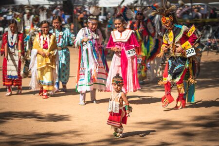 Live Oak Campground, Santa Barbara, CA/USA - October 5, 2019 2019 Santa Ynez Chumash Inter-Tribal Pow Wow. Native Americans in Full Regalia.  Santa Ynez Chumash Inter-Tribal Pow Wow.のeditorial素材
