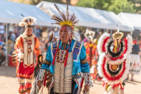 Live Oak Campground, Santa Barbara, CA/USA - October 5, 2019 2019 Santa Ynez Chumash Inter-Tribal Pow Wow. Native Americans in Full Regalia.  Santa Ynez Chumash Inter-Tribal Pow Wow.のeditorial素材
