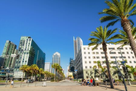 San Diego, California/USA - August 14, 2019  San Diego Marina district. Modern architecture, city lifeのeditorial素材