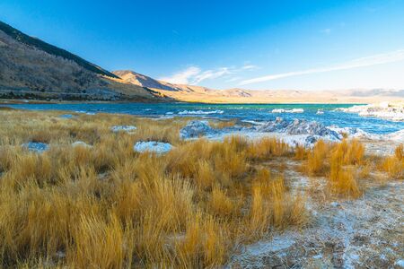 Mono Lake, a saline soda lake in Mono County, California.の写真素材