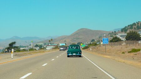 Cayucos, California/USA - November 2, 2019  Traveling Down a Road in California. Driving 101 Highway.のeditorial素材