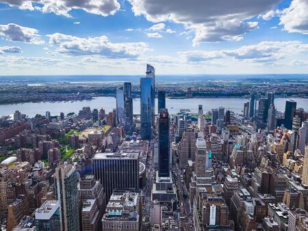 New York City/USA - May 27, 2019  New York City Skyline Aerial View, Beautiful Cloudy Blue Sky Backgroundのeditorial素材