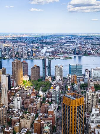 New York City/USA - May 27, 2019  New York City Skyline Aerial View, Beautiful Cloudy Blue Sky Backgroundのeditorial素材