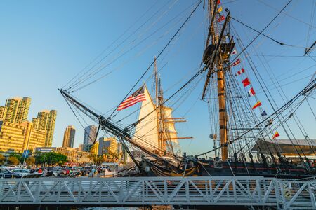 San Diego, California/USA - August 14, 2019  The Maritime Museum of San Diego with one of the largest collections of historic sea vessels in the United States.のeditorial素材