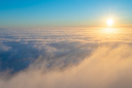 Marine layer above the Pacific Ocean at sunset. Aerial view, California Coastlineの写真素材