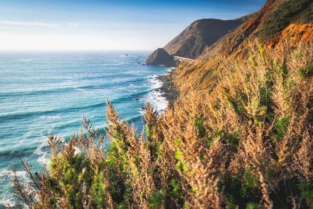 Big Sur, California Coast. Scenic view of cliffs and ocean, California State Route 1, Monterey Countyの写真素材