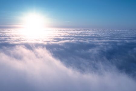 Marine layer above the Pacific Ocean at sunset. Aerial view, California Coastlineの写真素材