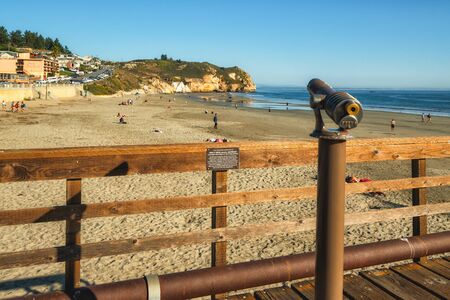 Avila Beach, California/USA - February 20, 2020  Large wide sandy beach of Avila Beach City, view from pier.のeditorial素材