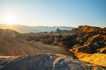 Red Canyon, Manly Beacon, sunset. Zabriskie Point Loop in Death Valley National Park, Californiaの写真素材
