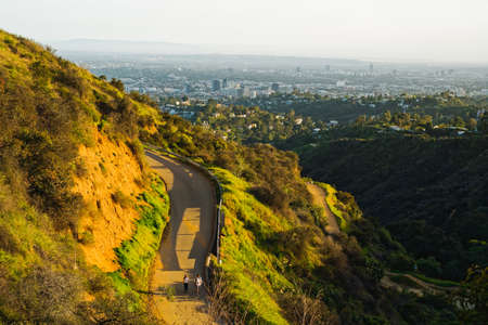 Los Angeles, California/USA - April 8, 2018  Griffith Hills Park hiking trail and view of Los Angeles city from Hollywood Hillsのeditorial素材