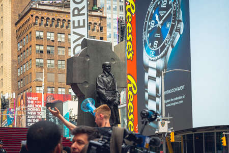 New York City/USA - May 24, 2019  Time Square, New York City. Young People Gathered for a Protest Against Global Warming.のeditorial素材