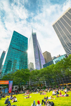 New York City/USA - May 24, 2019   Bryant Park, Also Known as Manhattan's Town Square, NYC. Surrounded by iconic skyscrapers, Bryant Park is visited by more than 12 million people each year.のeditorial素材