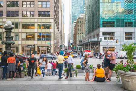 New York City/USA - May 24, 2019  Bryant Park entrance. Park is located in the heart of Manhattan and surrounded by iconic skyscrapersのeditorial素材