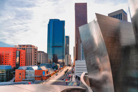 Los Angeles/ USA - December 18, 2017 Modern buildings in Downtown Los Angeles, view from Walt Disney Concert Hallのeditorial素材