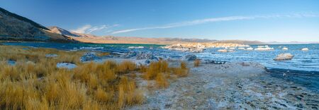 Mono Lake, a saline soda lake in Mono County, California. Panoramic viewの写真素材