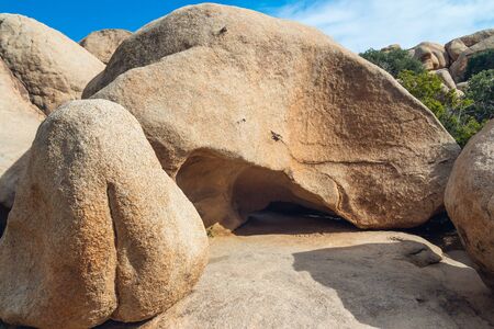 A rockpile along the trail in Joshua Tree National Park, Californiaの写真素材
