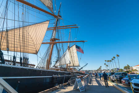 San Diego, California/USA - August 14, 2019  Embarcadero Marina Park North. Pacific Promenade and Maritime Museum, San Diego Marina districtのeditorial素材