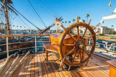 San Diego, California/USA - August 14, 2019  The Maritime Museum of San Diego. The centerpiece of the museum's collection, an 1863 iron bark, historic "Star of India"のeditorial素材