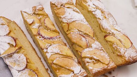 Apple biscuit close up on white background, directly from above. Fresh baked dessertの写真素材