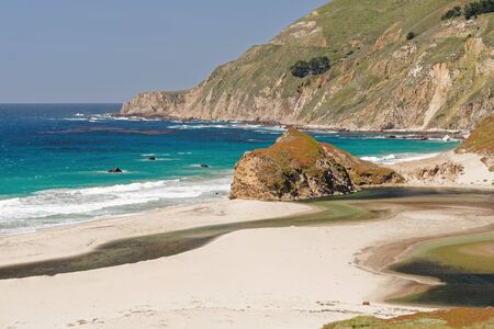 Pacific Ocean, mountains, and sandy beach. Big Sur, a popular touristic destination. California Coastlineの写真素材