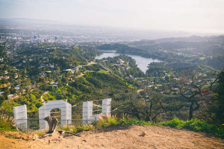 Los Angeles, California/USA - April 8, 2018 Famous touristic attraction an iconic Hollywood Sign overlooking Los Angelesのeditorial素材