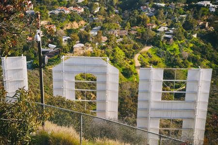 Los Angeles, California/USA - April 8, 2018 Famous touristic attraction an iconic Hollywood Sign overlooking Los Angelesのeditorial素材