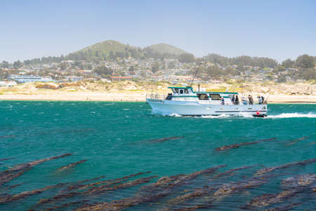 Morro Bay, California/USA- June 7,2020  Deep Sea Fishing in California. Morro Bay landing, sport fishing boat at Morro Bay harborのeditorial素材