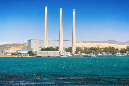 Morro Bay, California/USA- June 7,2020  Morro Bay city famous landmark, Power Plants visible from 10 Miles Awayのeditorial素材