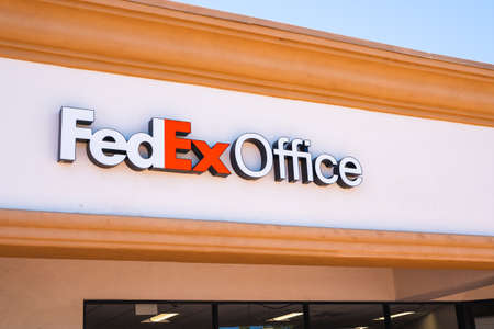 Santa Maria, California/USA - June 10, 2020  FedEx Office sign. FedEx is one of the leading package delivery services with many different delivery options.のeditorial素材
