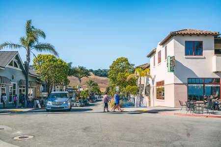 Avila Beach, California/USA - July 2, 2020 Avila Beach is an amazing small town in Central California Coast with beach hotels, restaurants, shops, activities, fishing, events, and more.のeditorial素材