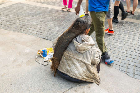 New York City/USA - May 25, 2019  An unidentified homeless woman in New York Cityのeditorial素材