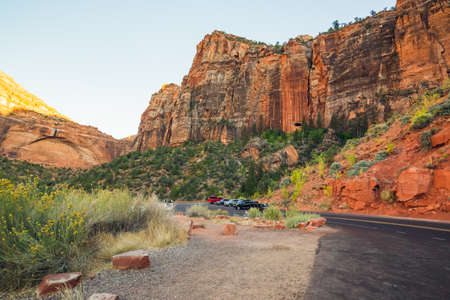 Zion, Utah/USA - October 11, 2020  Scenic red rock asphalt road running through Zion National Park, Utahのeditorial素材
