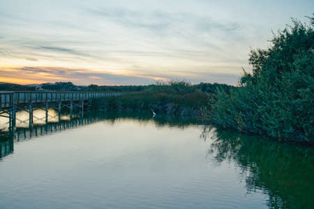 Sunset on the lake.  Oso Flaco Lake Natural area, Californiaの写真素材