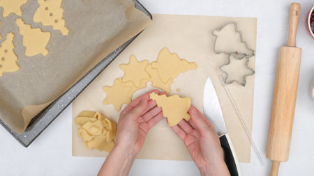 Chef placing cookies on baking sheet. Shortbread cookies with raspberry jam step by step baking...