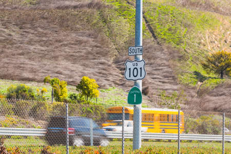 US Highway 101 shield sign, and California Highway 1 sign, Pacific Coast Highway
