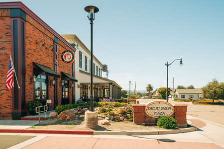 Orcutt, Santa Barbara County, California, April 4, 2021. Orcutt Union Plaza in the Old Town Orcutt area, complex of stores, apartments and offices.のeditorial素材